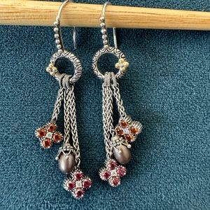 Barbara Bixby sterling & 18k gold Gemstone and Pearl Flower Earrings